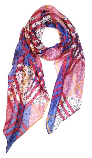 Scarf 100% Silk Paj Lila Blue White